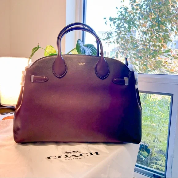 COACH NEW Soft Empire Carryall Bag 40 Natural Grain Leather Brass Merlot - Picture 2 of 12